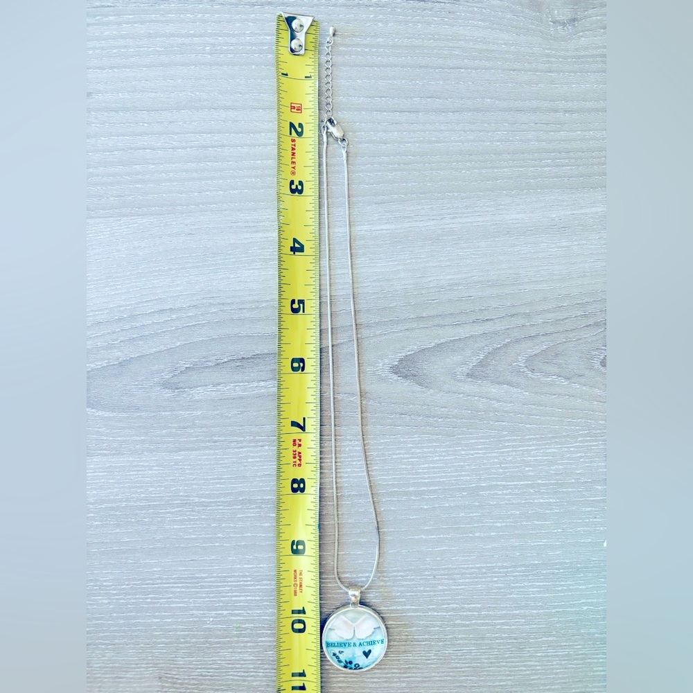 SILVER TONED NECKLACE With Circle Pendant, Adjustable 9”-10”, Believe & Achieve! - Picture 2 of 6